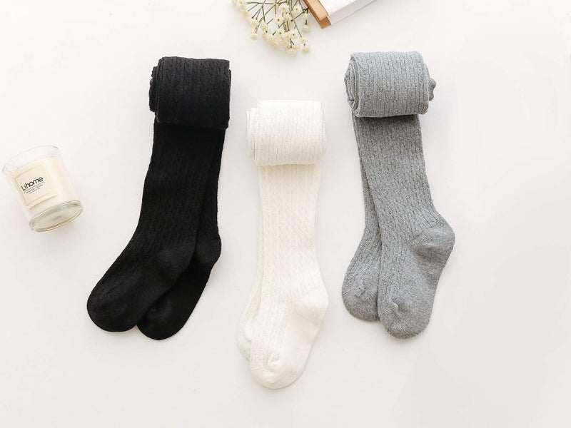 EPEIUS Girl Tights Thick Cable Knit Leggings Kids Girl Warm Cotton Pantyhose Little Girl Stockings Dress Tights School Uniform tight,Black White Grey,6-8 Years - Image 3